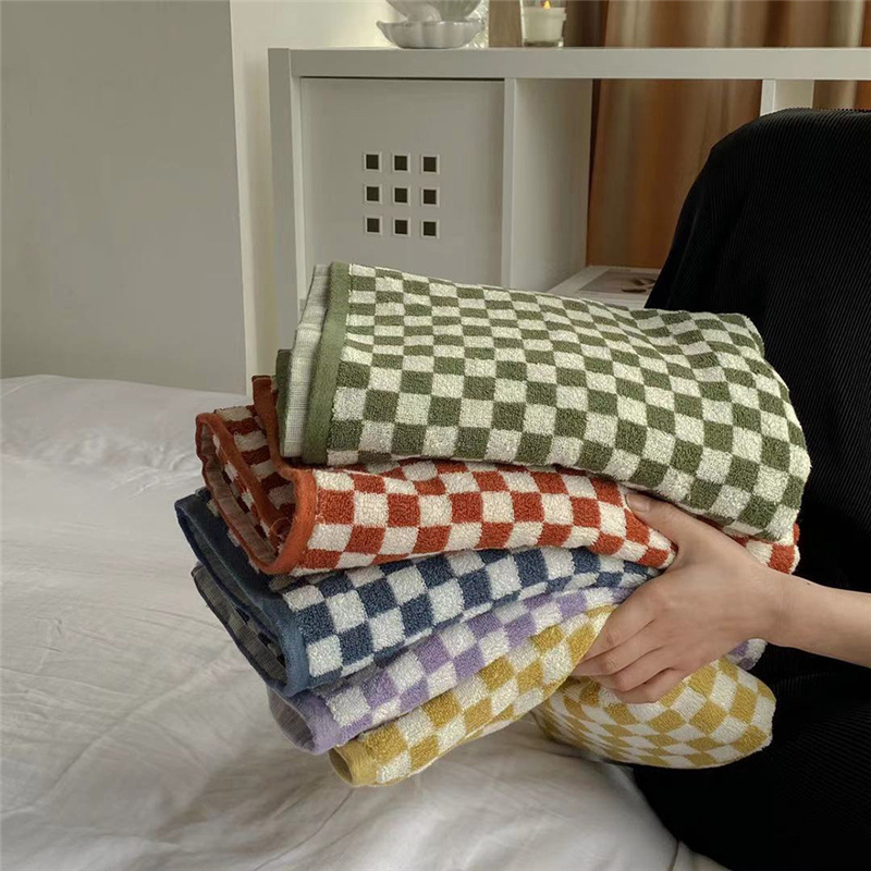 Cloth Face Mask Washable - الرجعية الشطرنج منقوشة طويلة التيلة منشفة